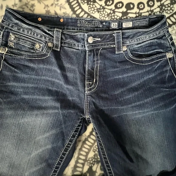 Miss Me Denim Boot Cut Jeans with Silver Cross Embellishments - Picture 4 of 5